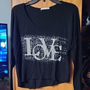 Papaya Black Long Sleeve Tee with Love Design